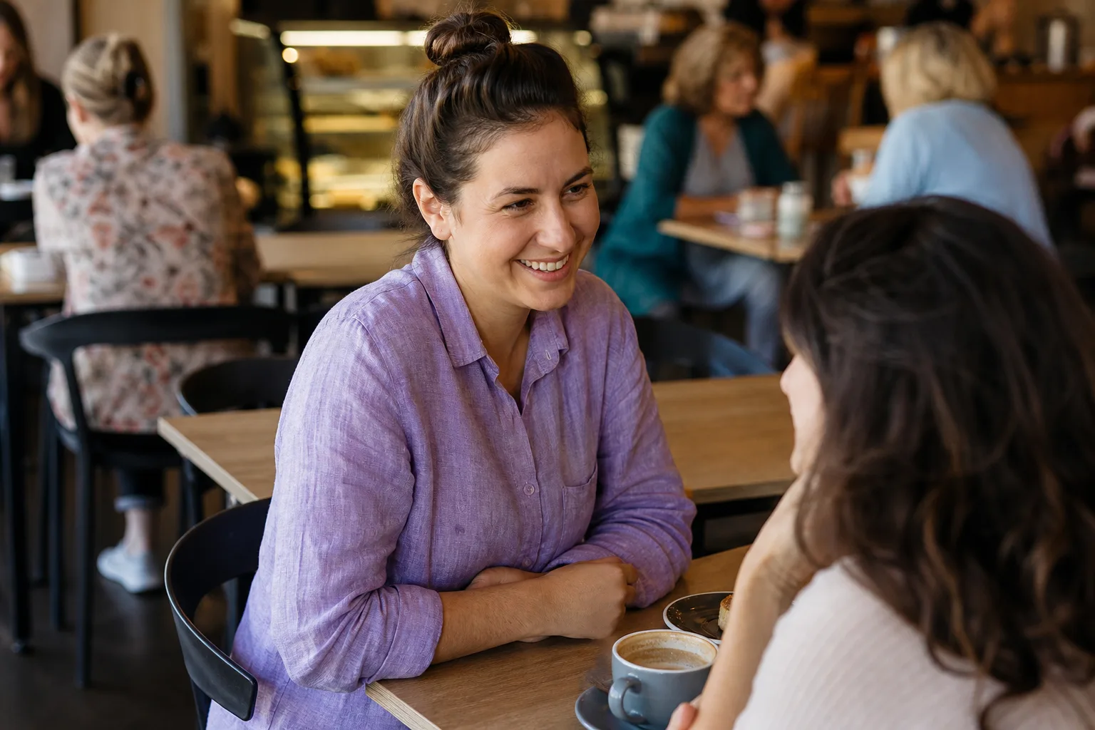 Single mum enjoying a relaxed coffee date in Perth, Western Australia