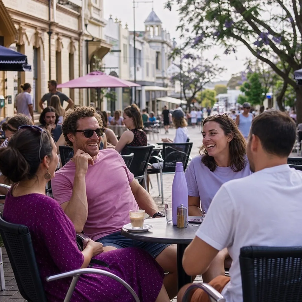 Friends talking at an outdoor community event in Fremantle