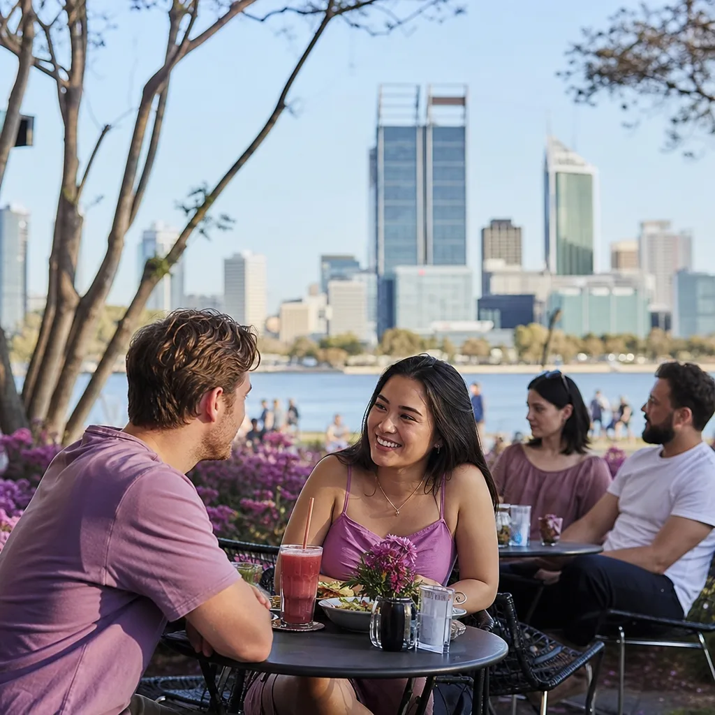 People meeting at an outdoor cafe in central Perth