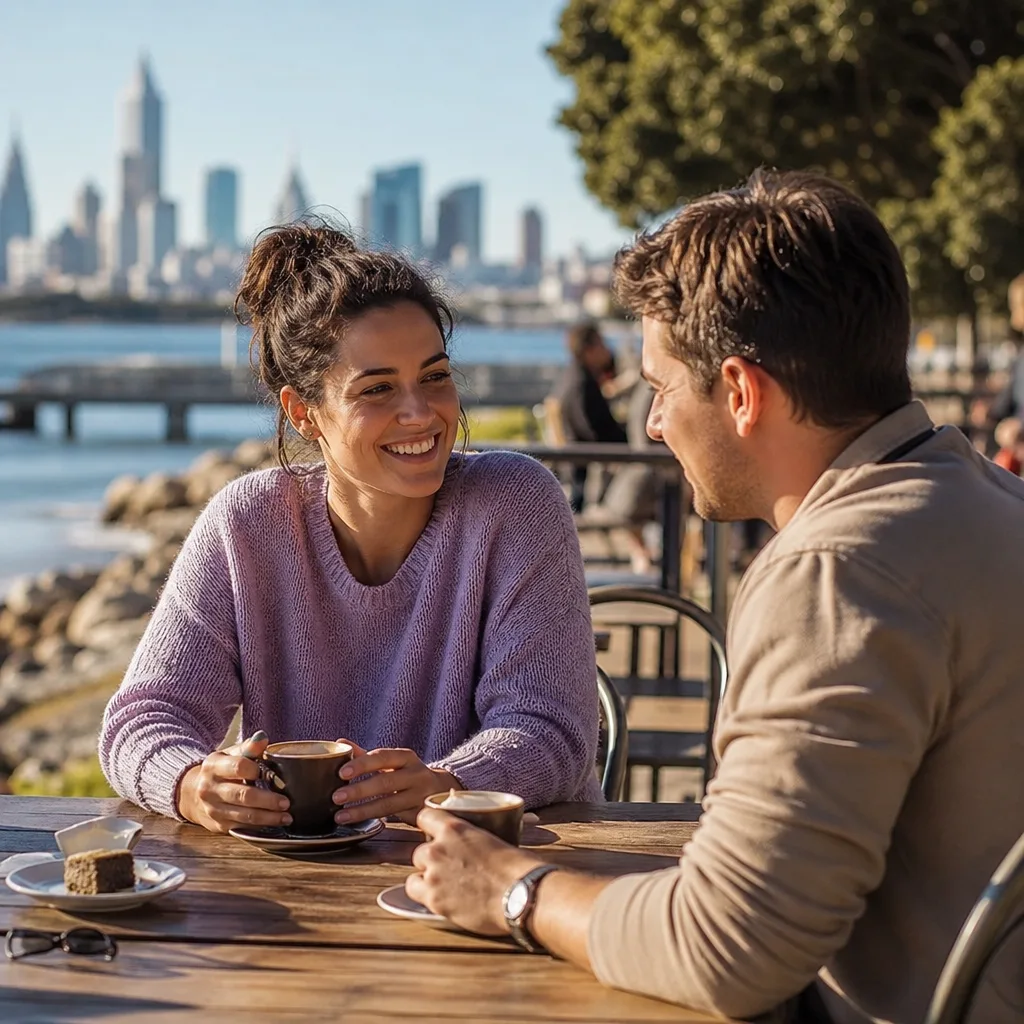Two people planning Perth dates together using a phone calendar